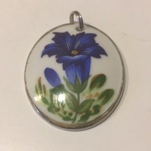 Vintage signed Bavaria floral ceramic pendant